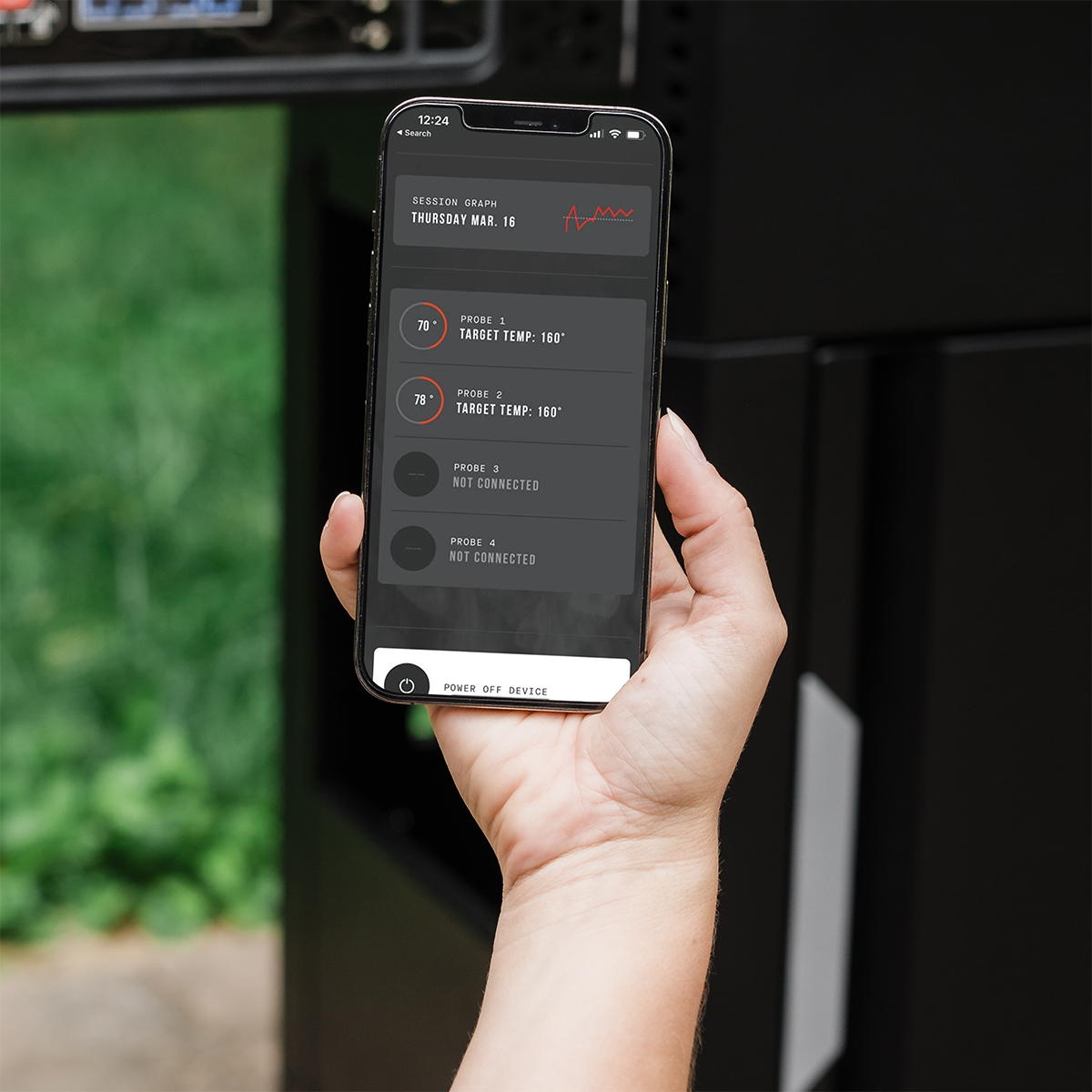 Control your grill from anywhere using Masterbuilt’s WiFi technology and the Masterbuilt app to set and monitor temperature, check meat probes, and discover new recipes.